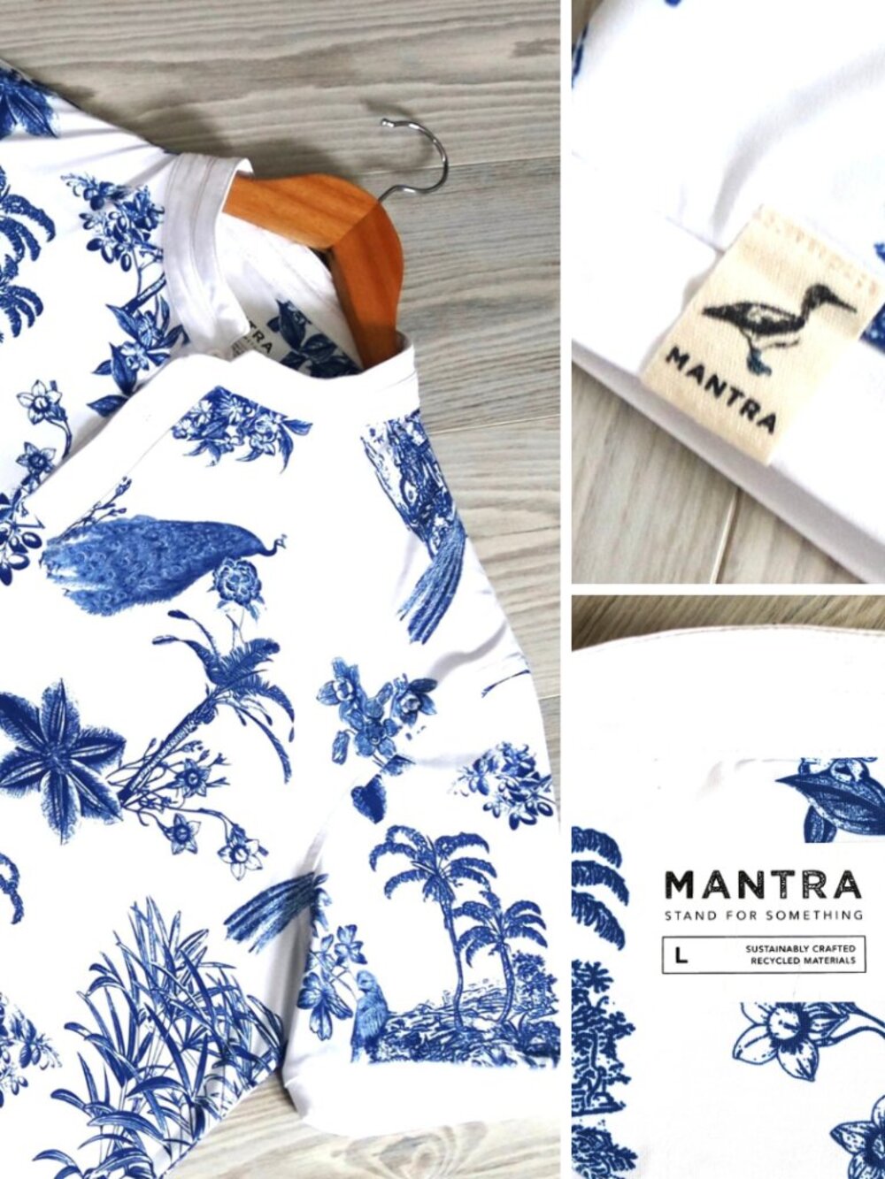 Mantra Catalyst Polo Shirt Mens Peacock All Over Print Floral Performance Size L